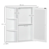 Homcom Dulapior Baie cu Oglinda – Lemn Alb 66×17×63 cm(m-3)