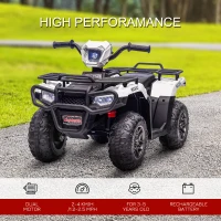 HOMCOM 12V Kids Quad Bike with Forward, Reverse Functions, Ride-On ATV w/ Music, LED, Headlights, for Ages 3-5 Years - White(m-4)