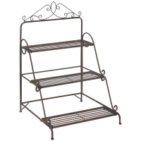 Outsunny 3 Tier Stair Style Metal Plant Stand, Flower Pot Holder Display Shelf, Storage Organizer Rack for Indoor Outdoor Patio Balcony Yard(m-1)