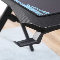 HOMCOM Gaming Tisch Schreibtisch mit Kopfhörerhaken Getränkehalterung R-förmiger Computertisch MDF Metall Schwarz+Blau 110 x 59 x 75 cm(m-8)