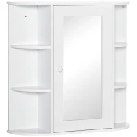 Homcom Dulapior Baie cu Oglinda – Lemn Alb 66×17×63 cm(m-1)