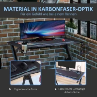 HOMCOM Gaming Tisch Schreibtisch mit Kopfhörerhaken Getränkehalterung R-förmiger Computertisch MDF Metall Schwarz+Blau 110 x 59 x 75 cm(m-4)