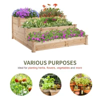 Outsunny 470L Raised Garden Bed, 3-Tier Planter Kit, Elevated Wooden Planters for Garden, Yard & Patio, 124 x 124 x 56 cm(m-5)