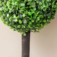 HOMCOM Set of 2 Artificial Plants Boxwood Ball Trees in Pot Fake Plants for Home Indoor Outdoor Decor, 20x20x60cm, Green(m-9)