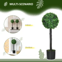 HOMCOM Set of 2 Artificial Plants Boxwood Ball Trees in Pot Fake Plants for Home Indoor Outdoor Decor, 20x20x60cm, Green(m-5)