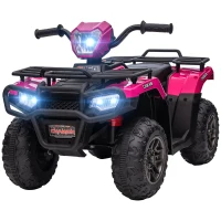 HOMCOM 12V Kids Quad Bike with Forward, Reverse Functions, Ride-On ATV w/ Music, LED, Headlights, for Ages 3-5 Years - Pink(m-11)