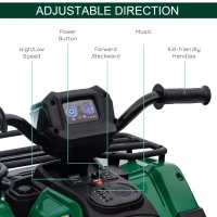 HOMCOM 12V Kids Quad Bike with Forward, Reverse Functions, Ride-On ATV w/ Music, LED, Headlights, for Ages 3-5 Years - Green(m-5)