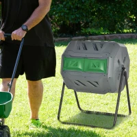 Outsunny Kompostbehälter mit 2 Behältern, 160 L Fassungsvermögen, drehbar, 71 cm x 65 cm x 96 cm, Grau + Grün + Schwarz(m-8)