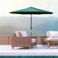 Outsunny 2.7m Patio LED Umbrella with Push Button Tilt/Crank 8 Rib Sun Shade Parasol(m-15)