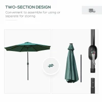 Outsunny 2.7m Patio LED Umbrella with Push Button Tilt/Crank 8 Rib Sun Shade Parasol(m-8)