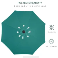 Outsunny 2.7m Patio LED Umbrella with Push Button Tilt/Crank 8 Rib Sun Shade Parasol(m-6)