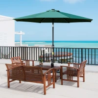 Outsunny 2.7m Patio LED Umbrella with Push Button Tilt/Crank 8 Rib Sun Shade Parasol(m-14)