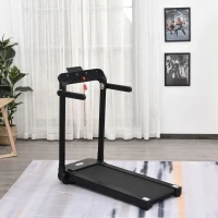 HOMCOM Passadeira Dobrável com 4 Ecrãs LED com Velocidade até 10km/h 12 Programas Botão de Parada de Emergência e Rodas 64x125x119cm Preto(m-2)