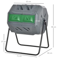 Outsunny Kompostbehälter mit 2 Behältern, 160 L Fassungsvermögen, drehbar, 71 cm x 65 cm x 96 cm, Grau + Grün + Schwarz(m-3)