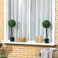 HOMCOM Set of 2 Artificial Plants Boxwood Ball Trees in Pot Fake Plants for Home Indoor Outdoor Decor, 20x20x60cm, Green(m-10)