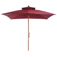 Outsunny 3 x 3(M) Garden Parasol Umbrella Sunshade, Outdoor Wooden Parasol with Double Tier Canopy, Wine Red(m-1)