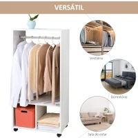 HOMCOM Roupeiro de Madeira Móvel Armário Roupeiro Aberto com Barra para Pendurar e Prateleiras Organizadoras 60x40x128cm Branco(m-6)