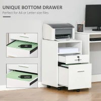 Vinsetto Dulap cu Sertare Blocabile, 2 Chei Incluse, cu 5 roti cu rotatie la 360°, cu 2 Chei, Alb(m-6)