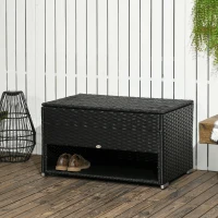 Outsunny Rattan Garden Storage Box, Outdoor PE Wicker Deck Doxes w/ Shoe Layer for Indoor, Outdoor, Spa, Black(m-10)