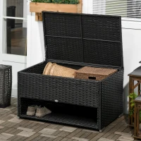 Outsunny Rattan Garden Storage Box, Outdoor PE Wicker Deck Doxes w/ Shoe Layer for Indoor, Outdoor, Spa, Black(m-2)