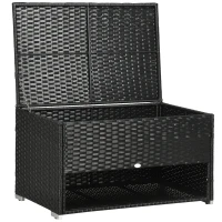 Outsunny Rattan Garden Storage Box, Outdoor PE Wicker Deck Doxes w/ Shoe Layer for Indoor, Outdoor, Spa, Black(m-11)