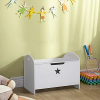 HOMCOM Kids Wooden Toy Box Organizer Children's Toy Storage with Lid Safety Hinge Side Handle Playroom Furniture White(m-2)