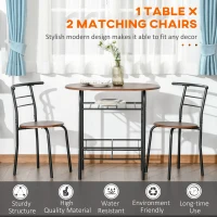 HOMCOM 3-Piece Dining Table Set , Metal Frame Wood Top Breakfast Bar Table Set for 2, Dining Table w/Storage Shelf & 2 chairs(m-4)