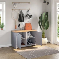 HOMCOM Shoe Cabinet, 2 Doors Shoe Cupboard, Entryway Shoe Bench with Shelf, Storage Organiser for Hallway, Bathroom, Grey(m-10)
