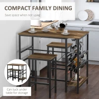 HOMCOM Set Masa cu 2 Scaune de Bar din Lemn 8 Suporturi pentru Sticle 4 Suporturi pentru Pahare(m-8)