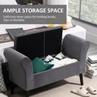 HOMCOM Banca de Depozitare Capitonata pentru Dormitor si Hol, Banca la Capatul Patului din Tesatura Catifelata cu Cotiere, 111,5x41x65cm, Gri(m-4)