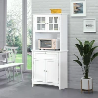 HOMCOM Freestanding Kitchen Cupboard, Storage Pantry Cabinet with Framed Glass Door, Drawer, Microwave Cabinet for Dining Room, White(m-13)