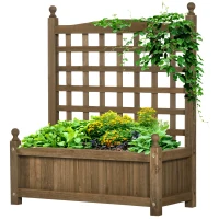 Outsunny Garden Planters with Trellis for Climbing Vines, Wood Raised Beds for Garden, Flower Pot, Indoor Outdoor, Brown(m-11)