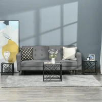 HOMCOM Set of 3 Nest of Tables Square Side Tables with Metal Frame, Grey(m-12)