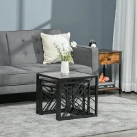 HOMCOM Set of 3 Nest of Tables Square Side Tables with Metal Frame, Grey(m-10)