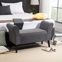 HOMCOM Banca de Depozitare Capitonata pentru Dormitor si Hol, Banca la Capatul Patului din Tesatura Catifelata cu Cotiere, 111,5x41x65cm, Gri(m-2)