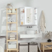 HOMCOM Wall Mounted Bathroom Cabinet with Mirror Single Door Storage Organizer 2-tier Inner Shelves White(m-12)