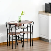 HOMCOM 3-Piece Dining Table Set , Metal Frame Wood Top Breakfast Bar Table Set for 2, Dining Table w/Storage Shelf & 2 chairs(m-10)
