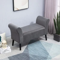 HOMCOM Banca de Depozitare Capitonata pentru Dormitor si Hol, Banca la Capatul Patului din Tesatura Catifelata cu Cotiere, 111,5x41x65cm, Gri(m-10)