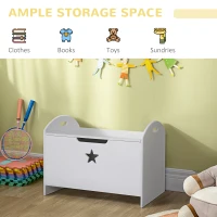HOMCOM Kids Wooden Toy Box Organizer Children's Toy Storage with Lid Safety Hinge Side Handle Playroom Furniture White(m-5)