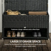 Outsunny Rattan Garden Storage Box, Outdoor PE Wicker Deck Doxes w/ Shoe Layer for Indoor, Outdoor, Spa, Black(m-4)