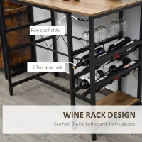 HOMCOM Set Masa cu 2 Scaune de Bar din Lemn 8 Suporturi pentru Sticle 4 Suporturi pentru Pahare(m-5)