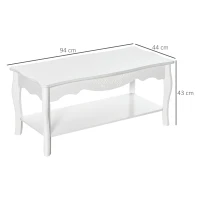 HOMCOM White Coffee Table Wood Cocktail Tea Centre Table with Storage Shelf for Living Room Reception Room, 94L x 44W x 42H cm(m-3)