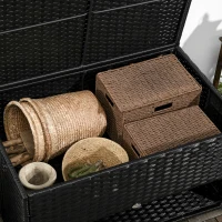 Outsunny Rattan Garden Storage Box, Outdoor PE Wicker Deck Doxes w/ Shoe Layer for Indoor, Outdoor, Spa, Black(m-7)