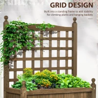 Outsunny Garden Planters with Trellis for Climbing Vines, Wood Raised Beds for Garden, Flower Pot, Indoor Outdoor, Brown(m-4)