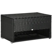 Outsunny Rattan Garden Storage Box, Outdoor PE Wicker Deck Doxes w/ Shoe Layer for Indoor, Outdoor, Spa, Black(m-1)