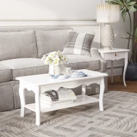 HOMCOM White Coffee Table Wood Cocktail Tea Centre Table with Storage Shelf for Living Room Reception Room, 94L x 44W x 42H cm(m-9)