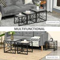 HOMCOM Set of 3 Nest of Tables Square Side Tables with Metal Frame, Grey(m-6)