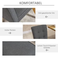 HOMCOM 2er-Set Esszimmerstühle mit Rückenlehne Wohnzimmerstuhl Küchenstühle Polsterstuhl mit Rückenlehne Retrodesign Leinen-Polyester-Gewebe Schaumstoff Gummiholz Grau 45 x 61,5 x 94 cm(m-5)