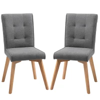 HOMCOM 2er-Set Esszimmerstühle mit Rückenlehne Wohnzimmerstuhl Küchenstühle Polsterstuhl mit Rückenlehne Retrodesign Leinen-Polyester-Gewebe Schaumstoff Gummiholz Grau 45 x 61,5 x 94 cm(m-1)