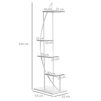 Outsunny Jardiniera din Metal cu 5 Etajere, Suport de flori pentru Interior si Exterior, 53x33x154cm, Alb(m-3)
